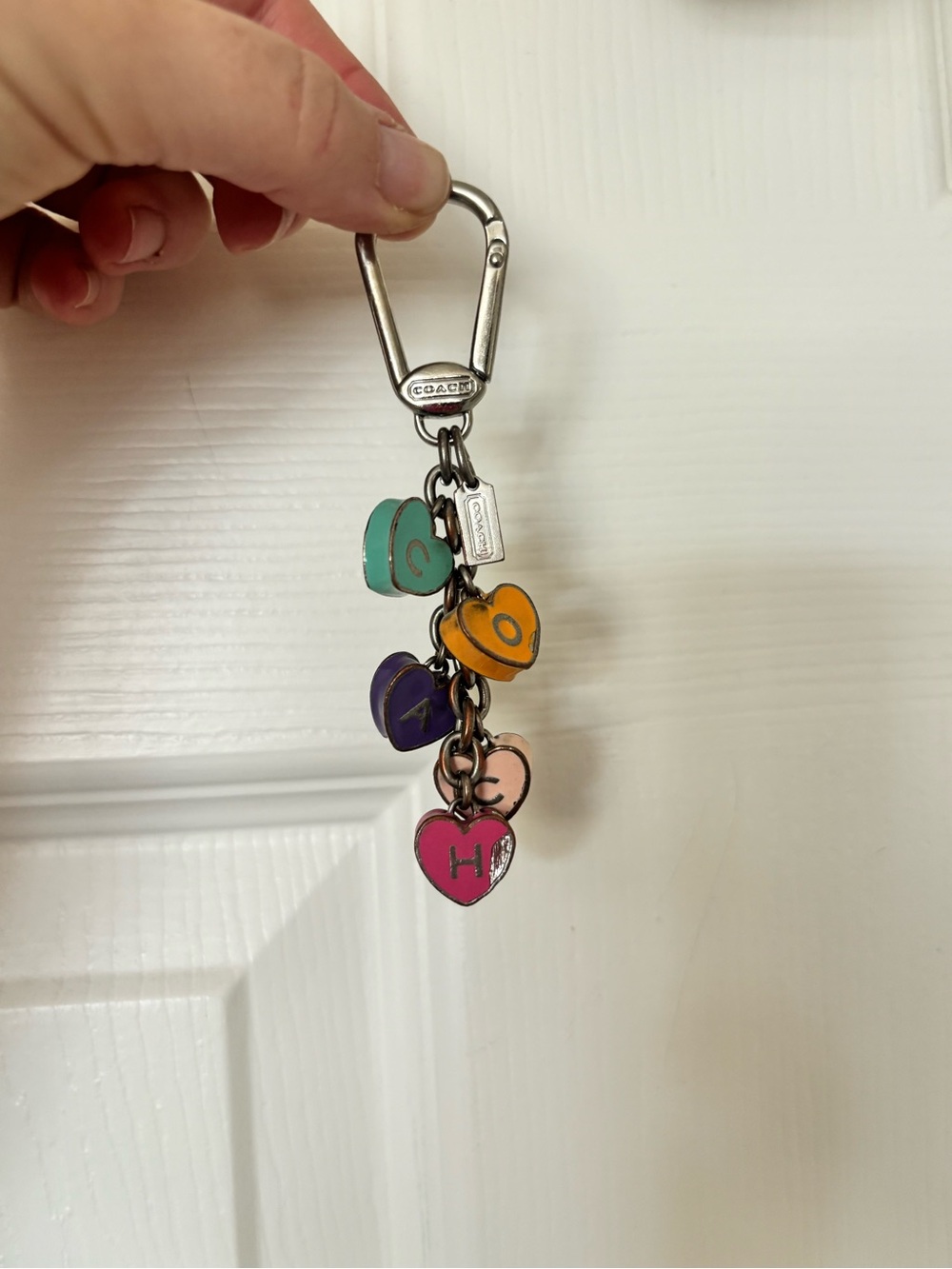 Coach Multicolor Enamel Heart Keyring with Silver Hardware